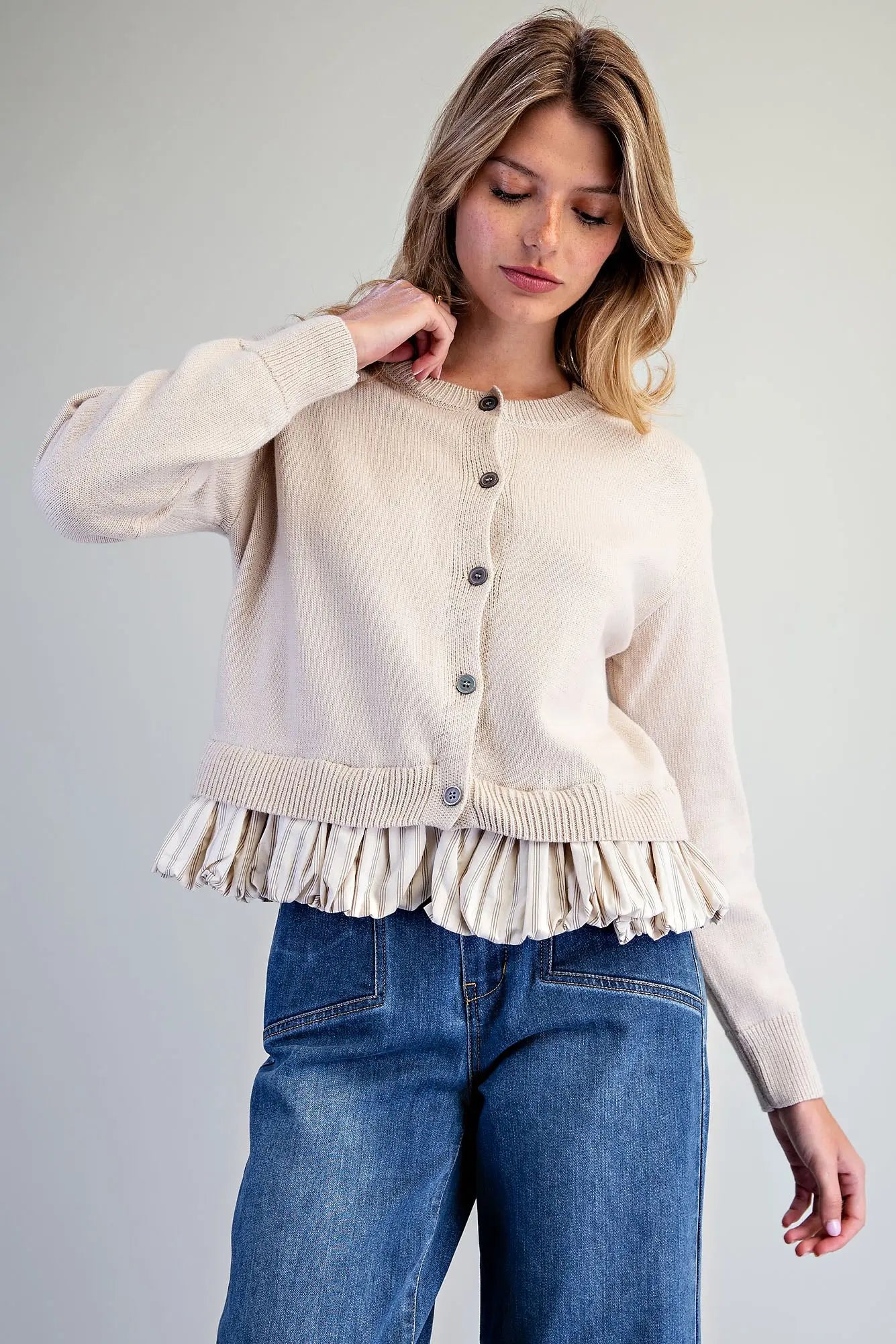 Button Down Striped Hem Cardigan ✨