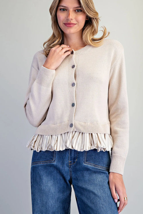 Button Down Striped Hem Cardigan ✨