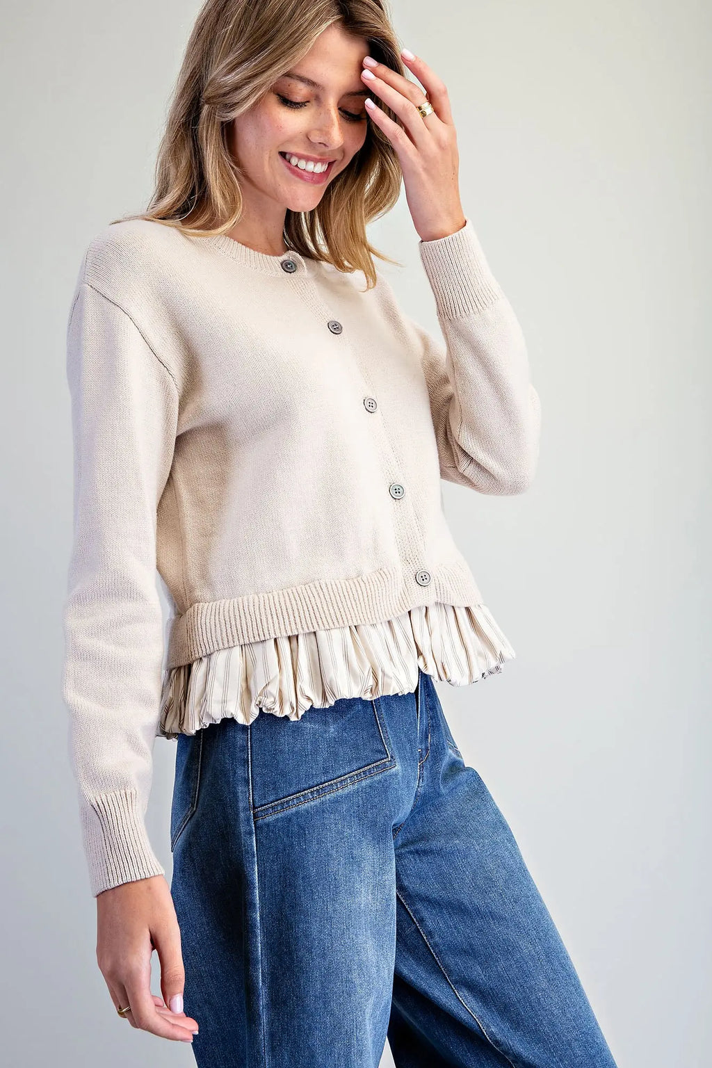 Button Down Striped Hem Cardigan ✨