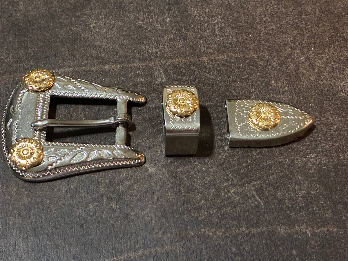 Two toned 3Piece Belt buckle set western