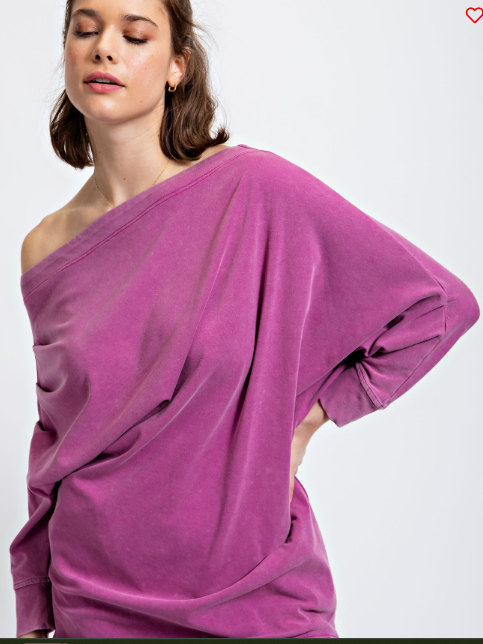 OFF SHOULDER WASHED TERRY TUNIC