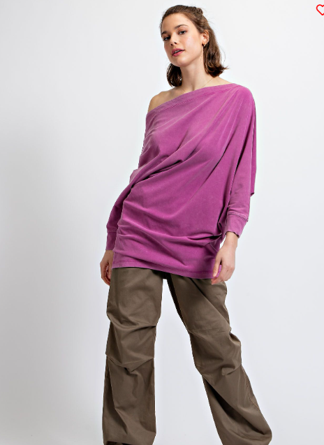 OFF SHOULDER WASHED TERRY TUNIC