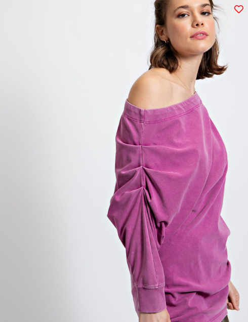 OFF SHOULDER WASHED TERRY TUNIC