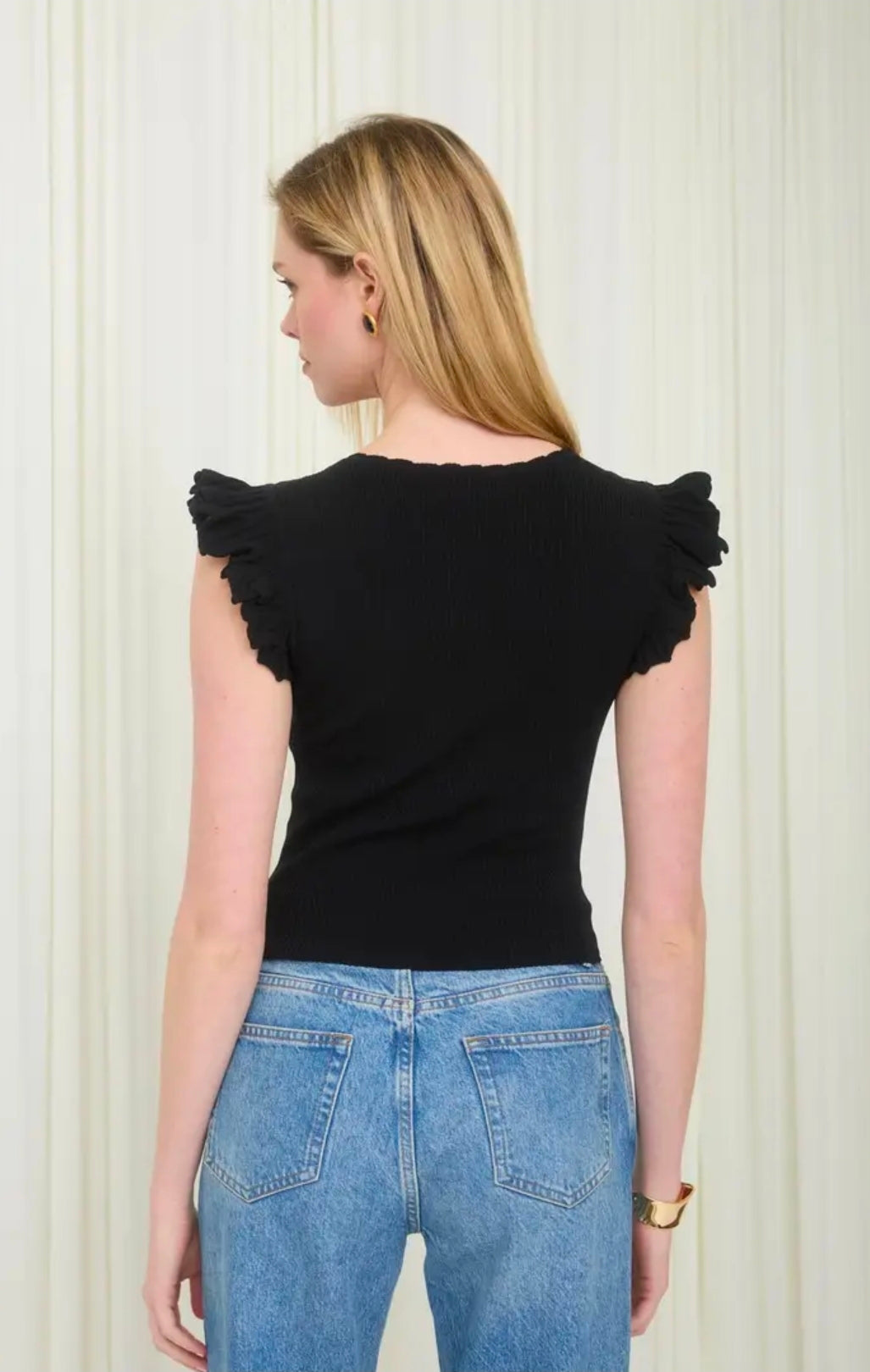 Ruffle Sleeve Round Neck Sweater Knit Top
