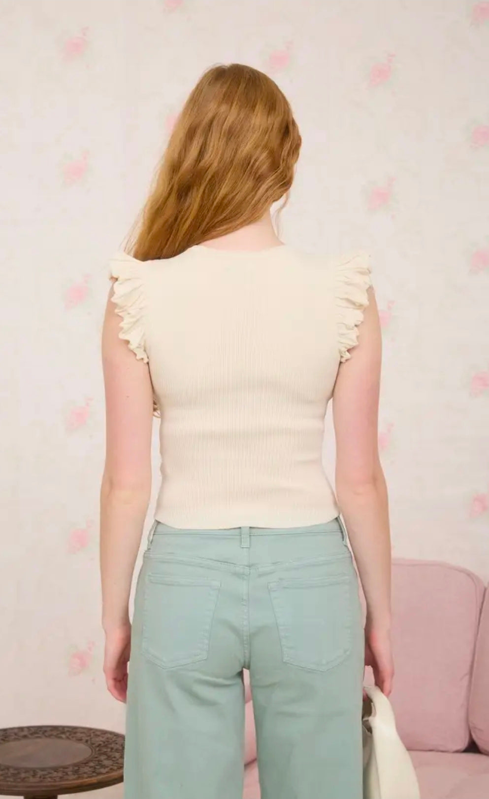 Ruffle Sleeve Round Neck Sweater Knit Top