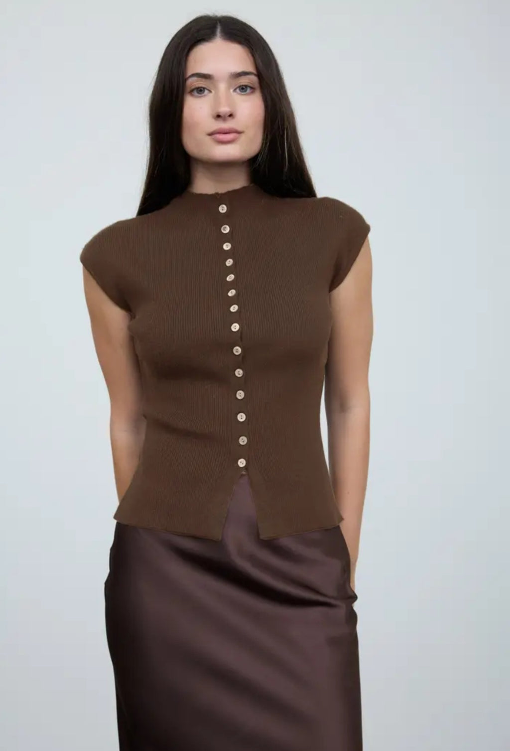Mock Neck Seamless Short Sleeve Cardigan
